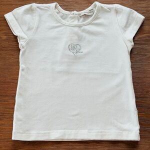 Girls White Short Sleeve Tee with Rhinestone Heart - Kids